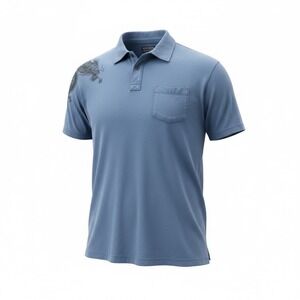 Lucky Brand Mens Polo Shirt Blue Dragon Print Short Sleeve Pocket XXL